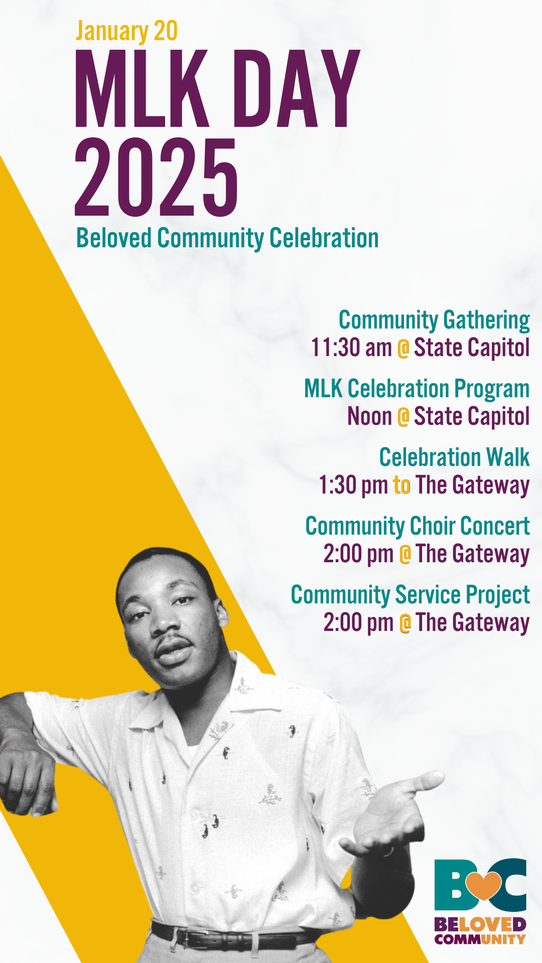 Written outline of program details for the 2025 Utah Martin Luther King Day Celebration